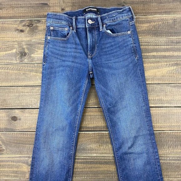 Express Mid Rise Skinny Jeans Size 2 LONG Performance Stretch Dark Wash Jeans - Picture 5 of 7